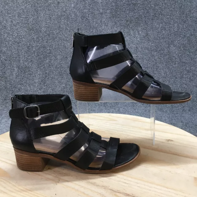 American Rag Sandals Womens 10M Sonia Gladiator Black Leather Buckle Block Heels