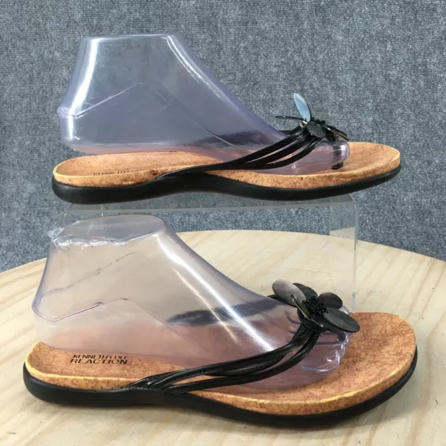 Kenneth Cole Reaction Sandals Womens 9.5 Flip Flops Thong Black Beaded Flats