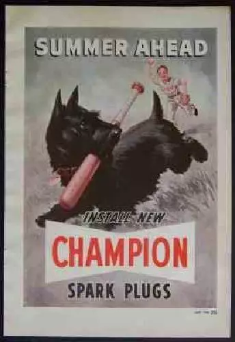 1950 Champion Spark Plug AD SCOTTIE  Summer Baseball