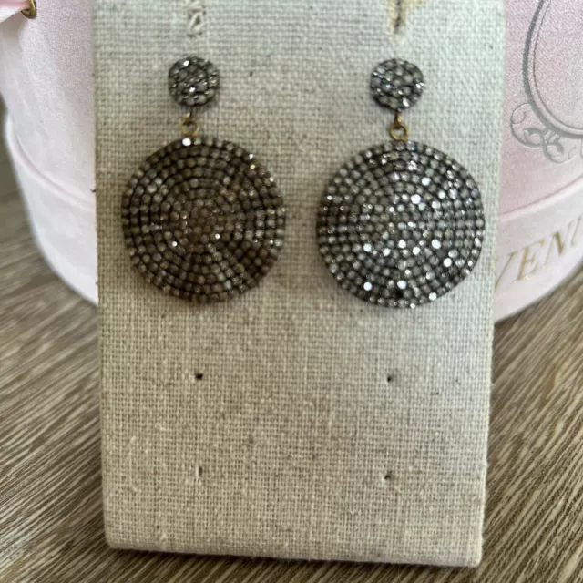 Zoe Chicco Earrings Noir Diamond Pave discs Drop Blackened Sterling silver