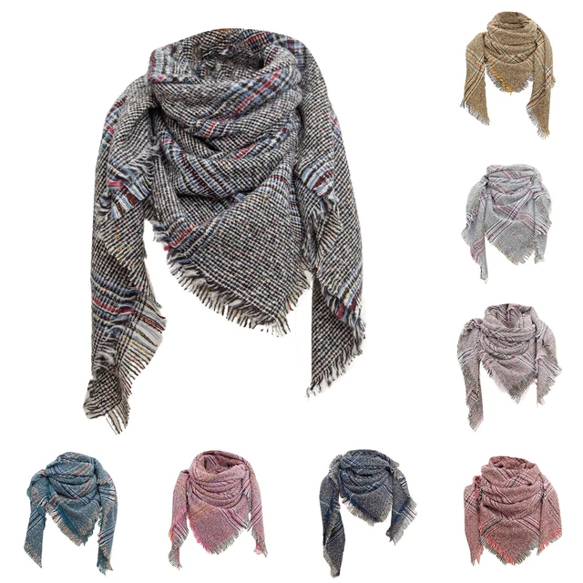 Women Fall Winter Scarf Classic Tassel Plaid Scarf Warm Soft Chunky Large