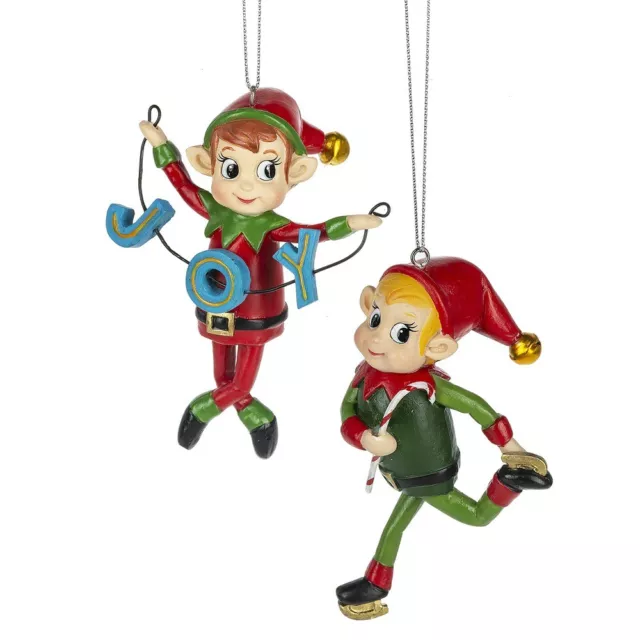 Midwest CBK Ganz H0 Christmas Holiday 4'' H Elf Ornaments 2pc Set 163146