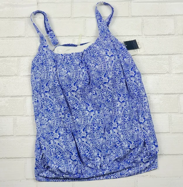 Lands End Blouson Tankini Swim Suit Bandana Paisley Blue White 479218 Sz 10