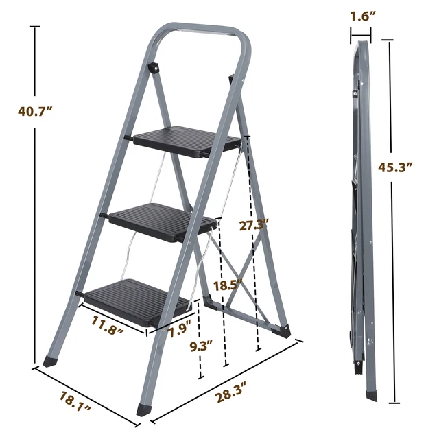 NONSLIP 3 STEPS Ladder Stool Folding Ladder Safety Tread Home Use
