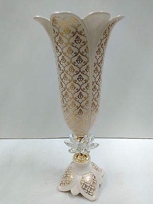 Avoria VASO GRANDE E COLONNA IN CERAMICA AVORIO E DECORI IN FOGLIA ORO 