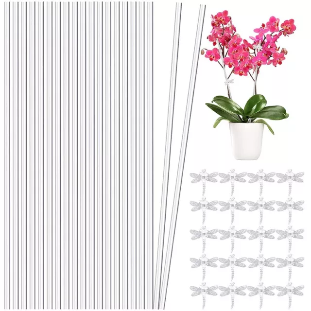 20pcs Clear Acrylic Plant Support Stakes with Clips for Orchid Potted Plants