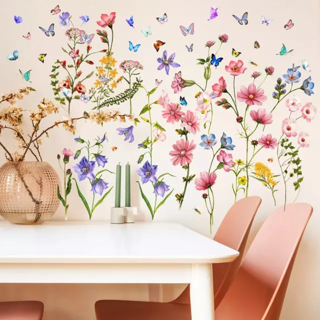 Colorful Flower Wall Stickers with Butterfly and Bee 88 Pcs Removable Flower Wal