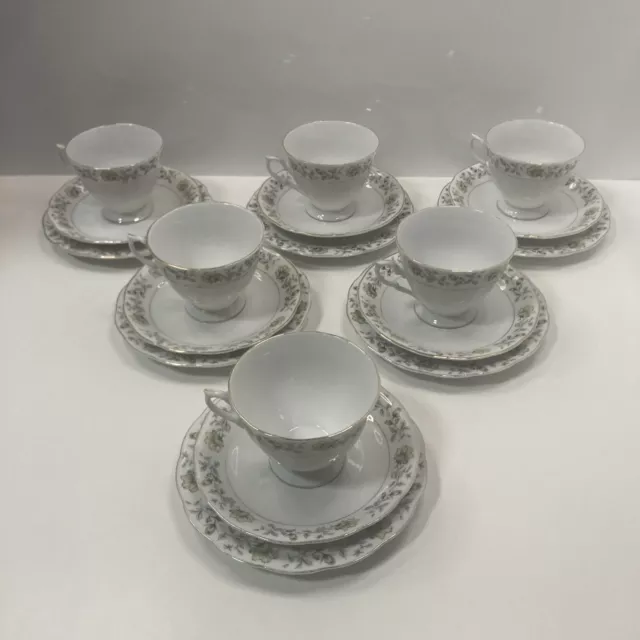 Vintage Queen Anne Bone China 18 Piece Tea/coffee Set Floral Pattern Gold Edge