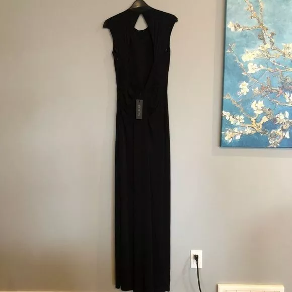 Rachel Zoe Amara Open Back High Slit Gown Dress Black 2 3