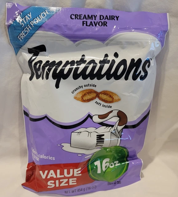 Golos clásicos crujientes y suaves para gatos Temptations, lácteos cremosos 16 oz