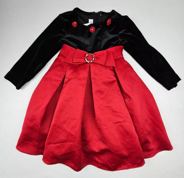 Bonnie Jean Baby Girls Size 2T Pleaded Lined Layered Dress Black Red Waist Bow