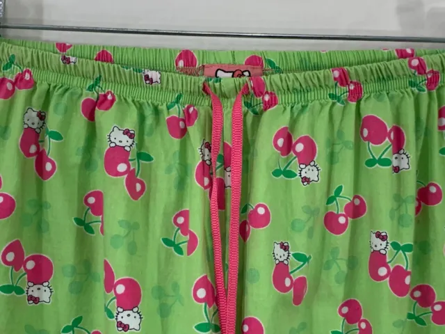 HELLO KITTY Womens XL Green Cherry Lightweight Cotton Pajama Sleep Lounge Pants 3
