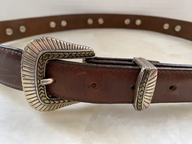 Vintage Billy Belts Calif Western Brown Leather Belt Silver Brass Conchos USA 36