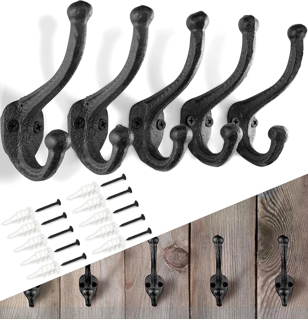 Rustic Cast Iron Coat Hooks (5 Pack) Wall Mounted Farmhouse Decorative Wall Hook