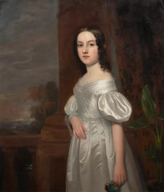 Large 18th Century Portrait Of A Girl In A White Dress THOMAS HICKEY (1741-1824)