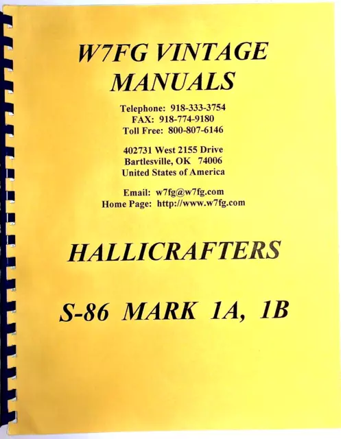 W7FG Manual Hallicrafters S-86 MARK 1A / 1B - Operating and Service Instructions