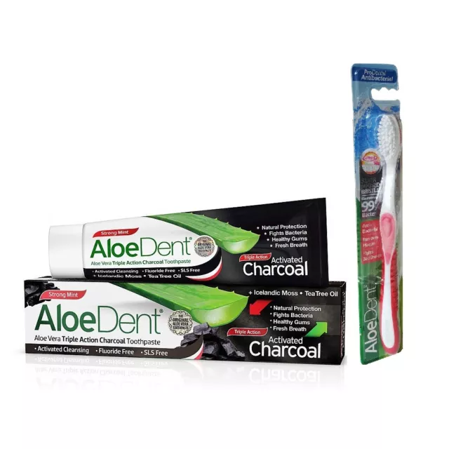 AloeDent Triple Action Charbon Dentifrice 100ml avec Gratuit Brosse à Dents