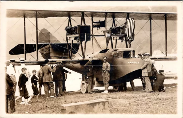 Curtis Flying Boat - America - Passengers - Old Real Photo Postcard