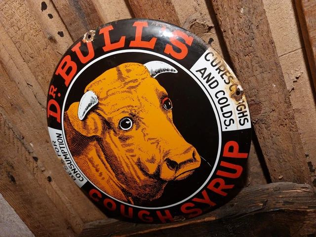 EMAILLESCHILD DR BULLS Emailschild Hustensirup Werbeschild ...