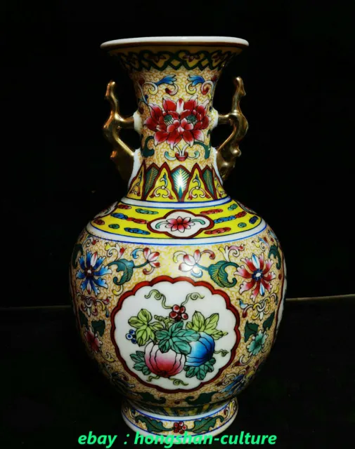 Qianlong Dynasty Enamels Colour Porcelain Pumpkin Lotus Flower Vase Pair 2