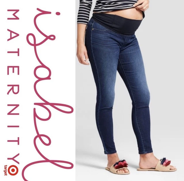 Ingrid & Isabel Dark Wash Maternity Over the Belly Skinny Jeans, Size 12