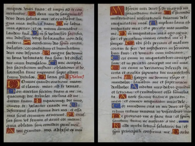 Handschrift Pergament Blatt aus Stundenbuch um 1500 viele farbige Initalen (15)