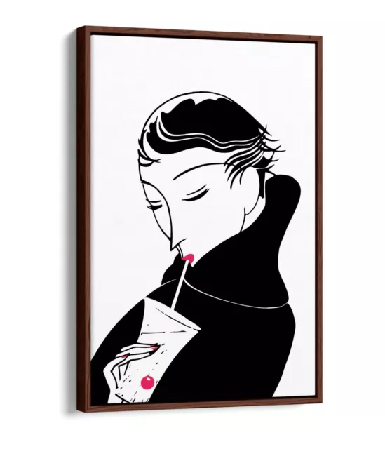Fashion Art Deco Woman With Cocktail -Float Effect Framed Canvas Wall Art Print 2