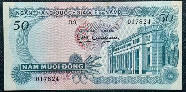 RARE 1969 VIETNAM National Bank 50 Dong banknote AUNC (+FREE 1 B/note) #33006