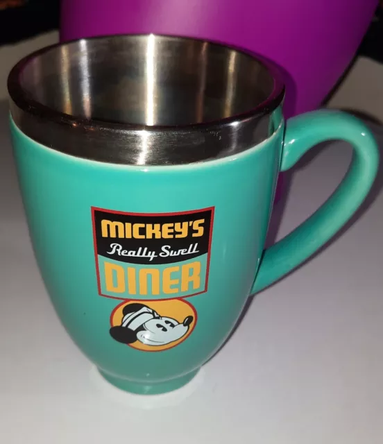 Disney Parks Mickeys Really Swell Diner Coffee Cup Travel Mug + Lid Teal,  READ