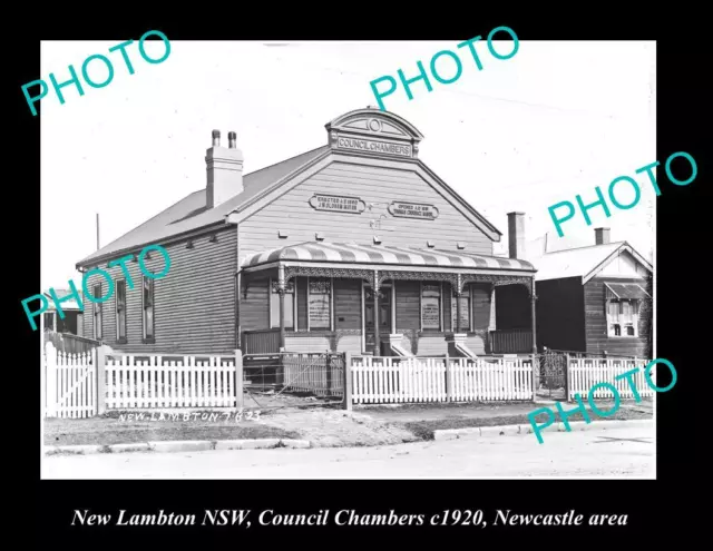 OLD LARGE HISTORIC PHOTO OF NEW LAMBTON NSW, COUNCIL CHAMBERS BUILDING c1900