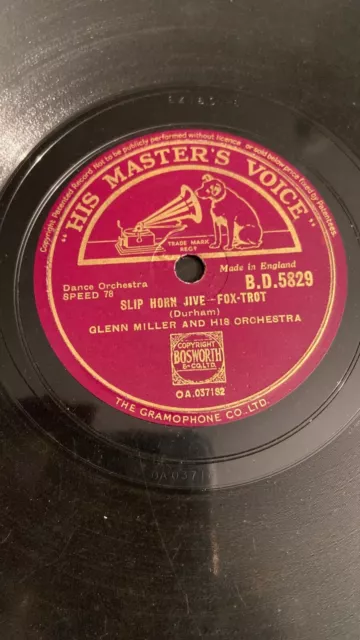 Rare 78rpm record, V, GLENN MILLER : Slip Horn Jive , HMV B.D.5829