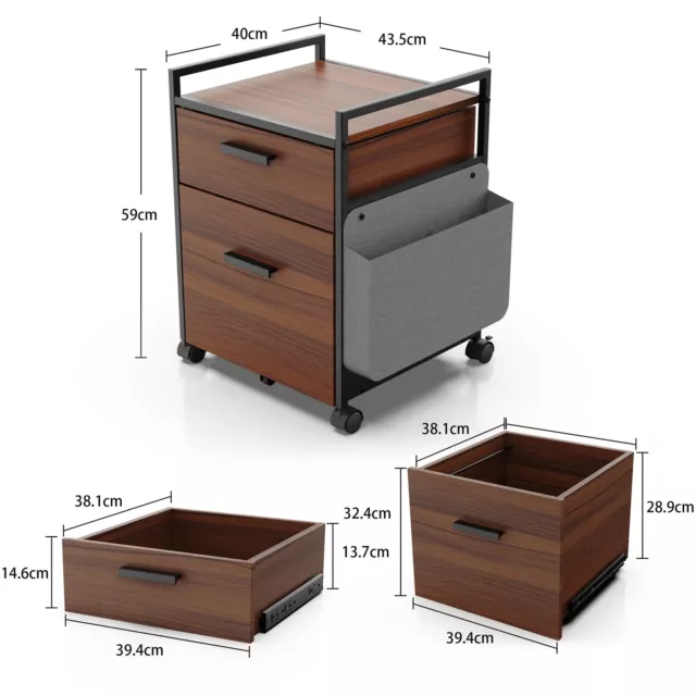Eureka Rolling File Cabinet with Drawers - Walnut 2