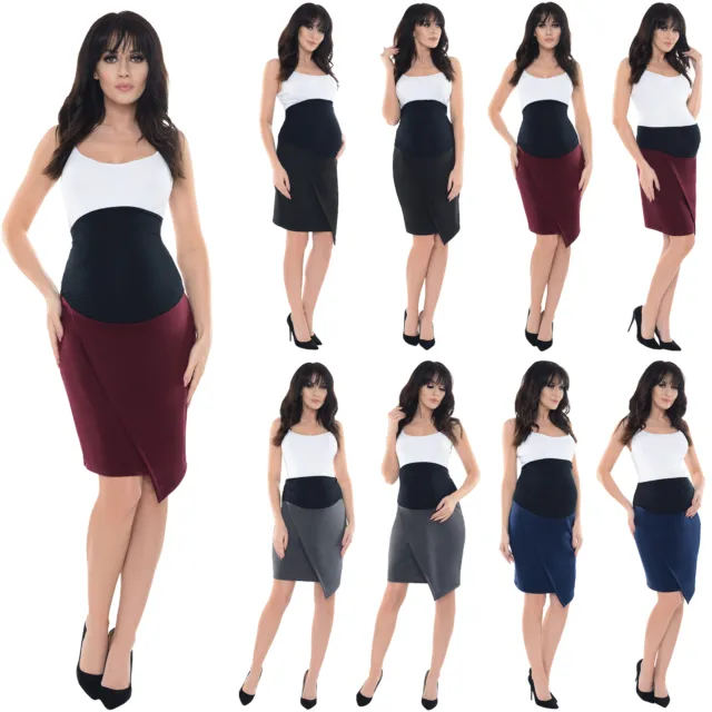 Purpless Maternity Pregnancy Workwear Formal Asymmetric Skirt Skirts1508