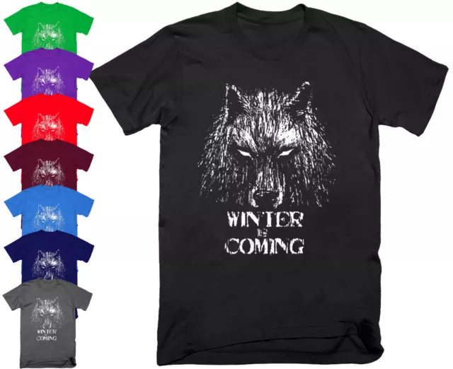 Mens WINTER IS COMING T Shirt Top Game of Thrones Stark Wolf Gift S - 5XL