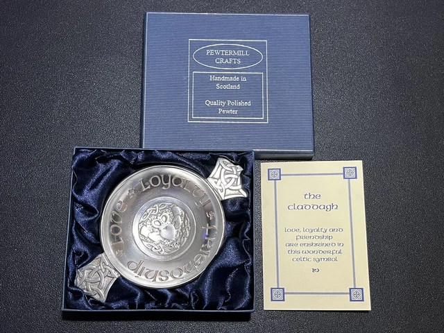 Pewtermill Crafts Scottish Claddagh Quaich  5-3/8" Heavy Pewter New in Box NIB