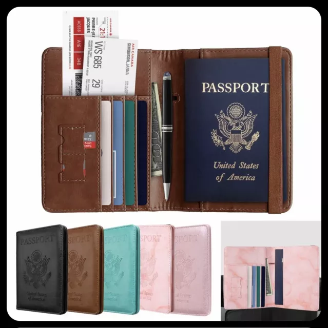 Leather Passport Holder Cover Case RFID Blocking Travel Wallet Card Accessories