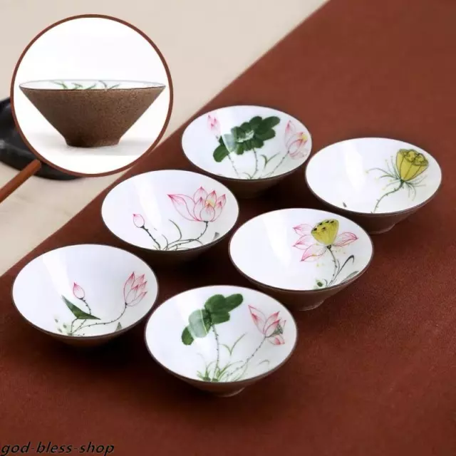 6pcs/lot Chinese Porcelain Kungfu Tea Cup Handpainted Floral Personal Cup 50ml