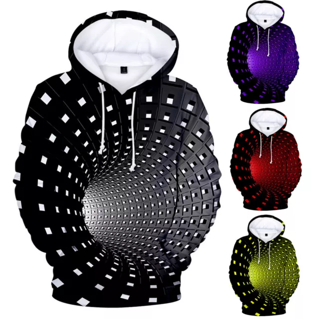 3D Optical illusion T-Shirt Hypnosis Swirl Men Funny Hoodie Sweatshirts Tops AUS