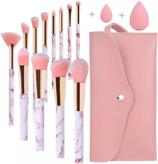 Pennelli Make up  Professional 12Pcs Set Di Pennelli per Trucco in Marmo Rosa Co