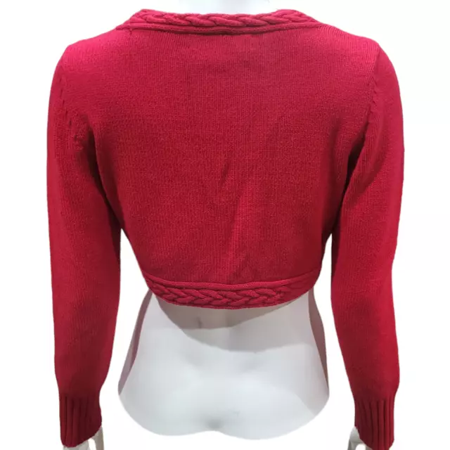 TOMMY HILFIGER Y2K 2005 Red Knit Low-Cut Single Jewel Button Shrug Sweater Sz MP 2