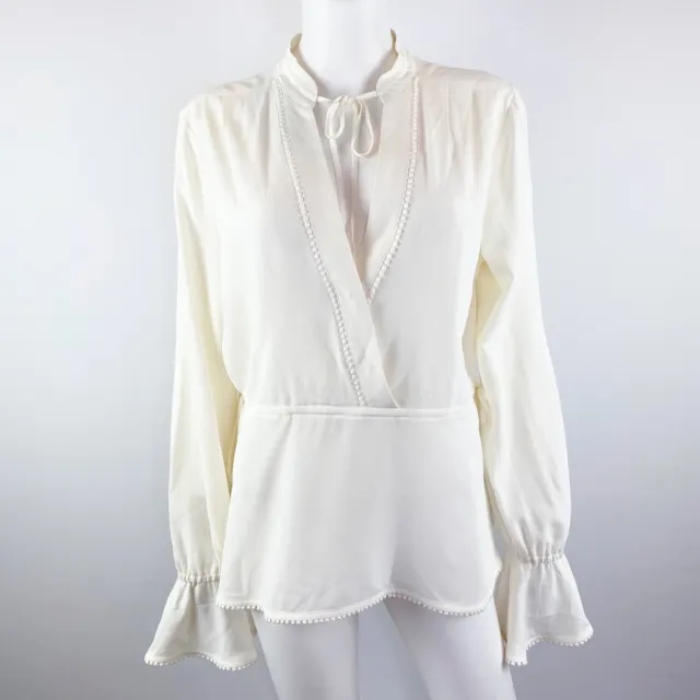 Derek Lam 10 Crosby Cream Ivory Long Sleeve Surplice V-Neck Silk Blouse Size 10