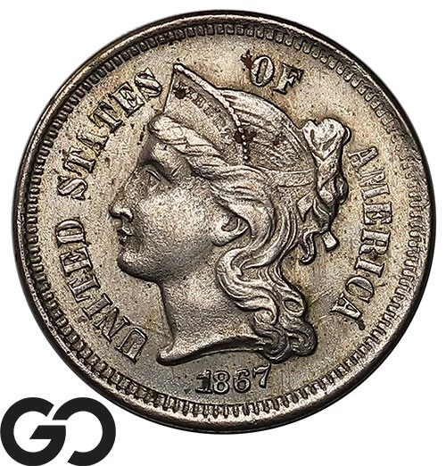 1867 Three Cent Nickel Piece, ** Free Shipping!