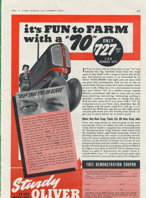 Magazine Ad - 1940 - Oliver Model "70" Tractor