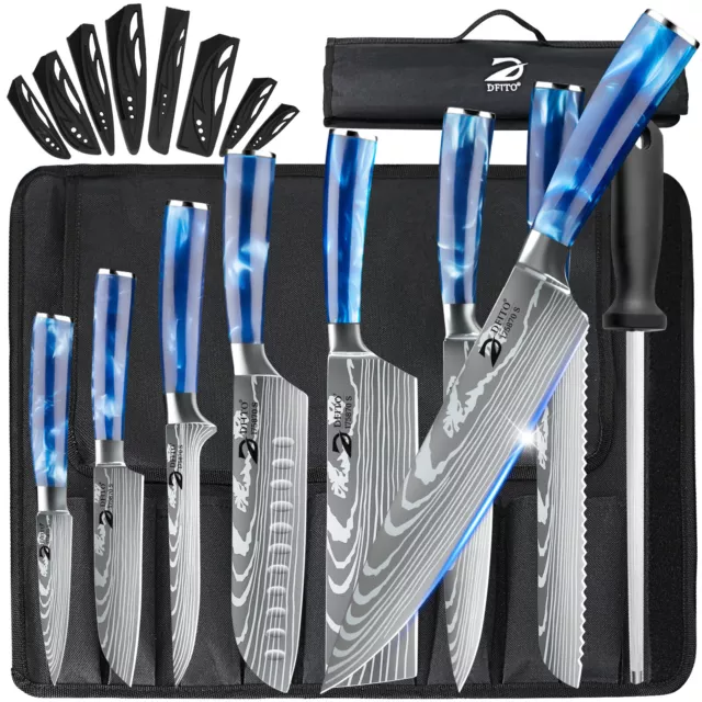 8 Pcs Kitchen Knives Set Japanese Damascus Style Stainless Steel Chef Gift Box