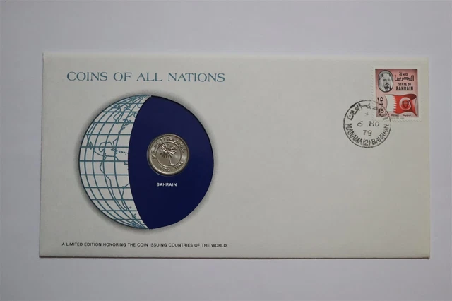 🧭 Bahrain 50 Fils 1965 Coin Cover B53 #30