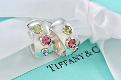 Tiffany & Co. Gold & Silver Etoile Gemstone Hoop Earrings