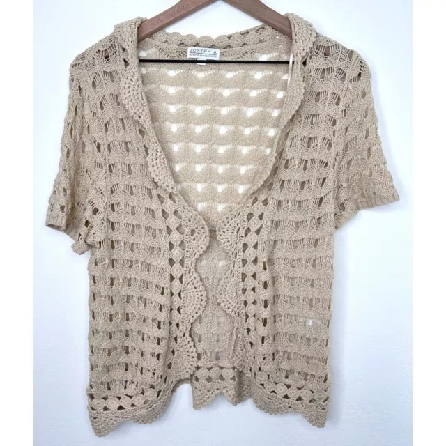 Joseph A Sweater Women Large Beige Crochet Short Sleeve