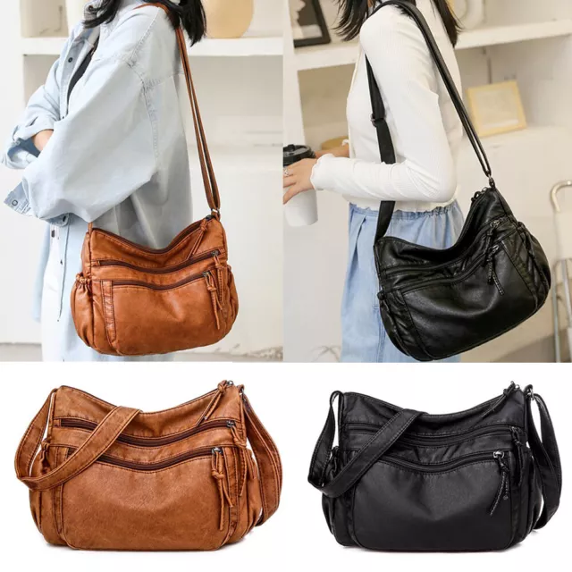 Vintage Bolso de Mano Bolso Hobo Cuero Sintético Crossbady Hombro Bols < 2