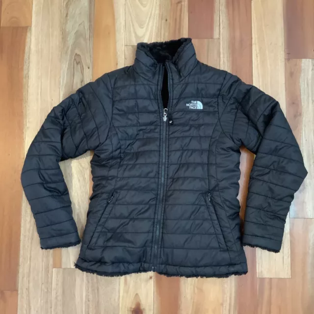 The North Face Girls Black Zip Up Reversible Mossbud Puffer Jacket Sz L - 14/16