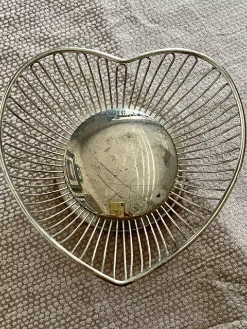 Vintage Silver Basket Heart Wire 12” Basket International Silver Co